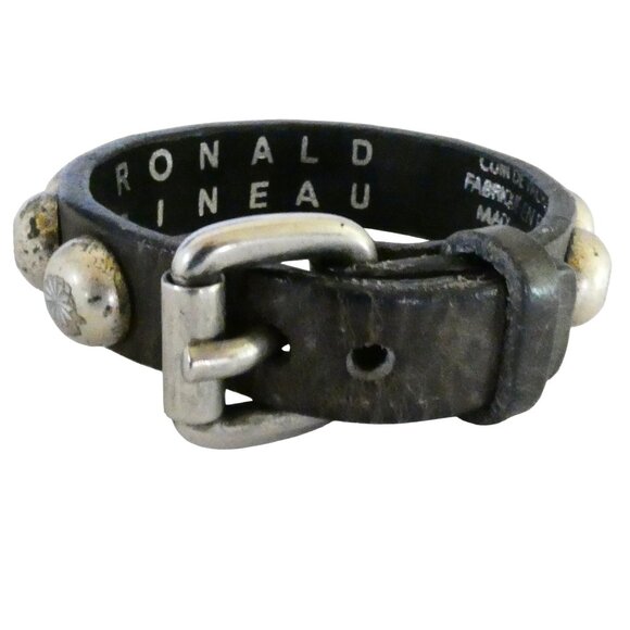 RONALD PINEAU studded leather cuff bracelet M distressed France - Picture 4 of 10